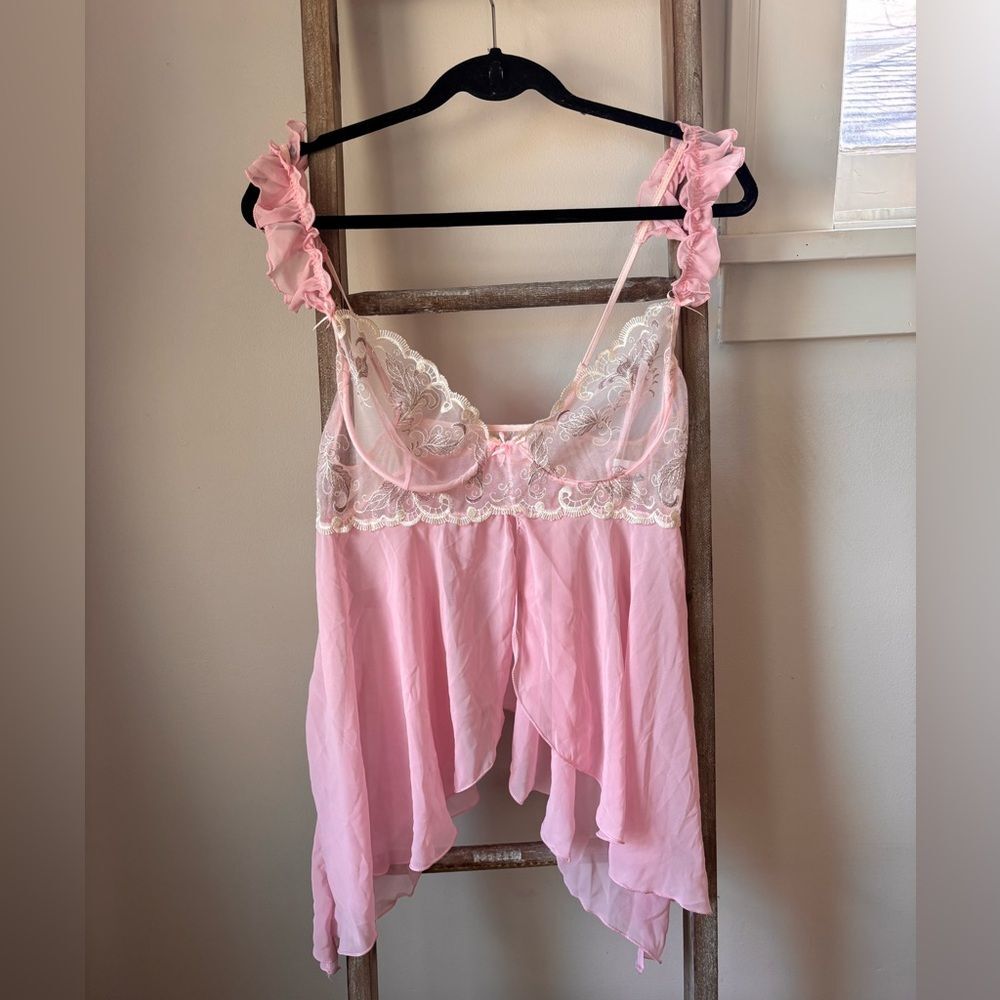 Vintage 90s Y2K Pink Lace Trim Babydoll